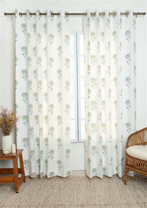 Kamala Floral minimal Printed 100% Cotton Curtain for Living Room and ...