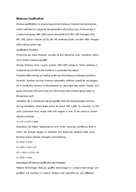 Biomass Gasification (WTE) - Producer Gas Generation Process - Studocu