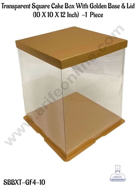 CAKE DECOR™ 1 Piece Transparent Square Cake Box With Golden Base & Lid ...