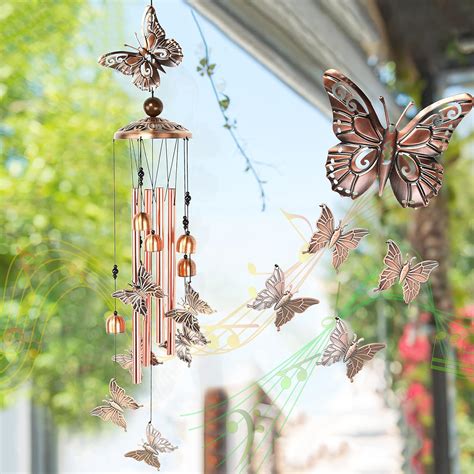 Amazon.com : Premium Butterfly Wind Chimes with Long Aluminum Tubes ...