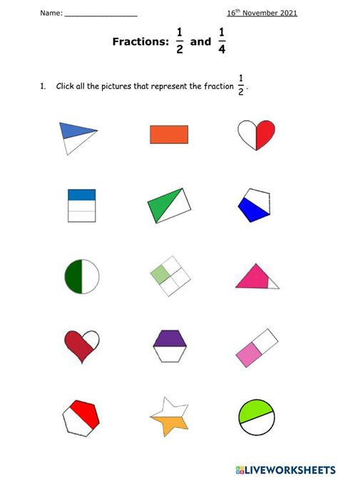 Fractions: 1-2 and 1-4 online exercise for - Worksheets Library