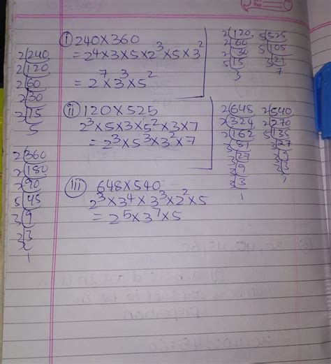 simplify & express in exponential form1)240×3602)120×5253)648×540 ...