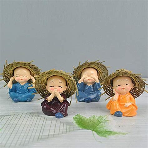 Buy TIED RIBBONS Set of 4 Buddha Monk Statue Figurines Showpiece for ...