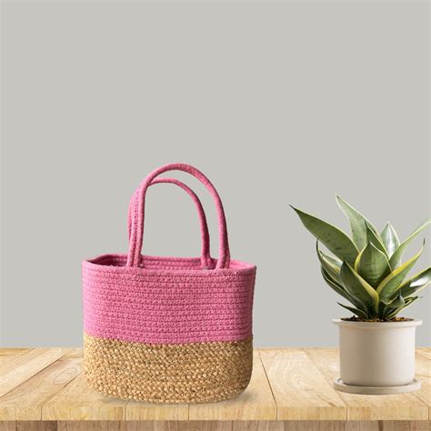 Handwoven Jute Handbag | Lunch Bag Pink – JASMEY HOMES
