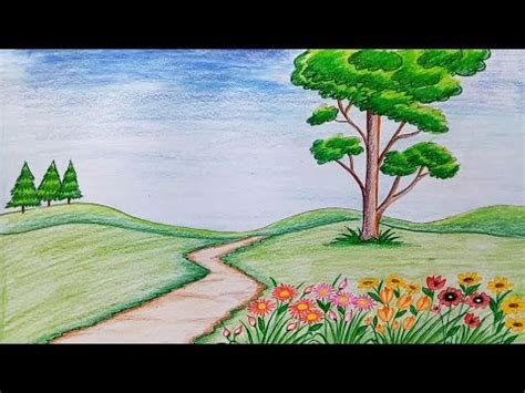 How to draw scenery of flower garden step by step (very easy) Video ...