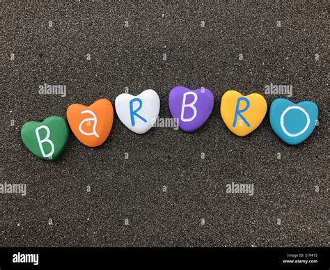 Barbro, female scandinavian name withcolored heart stones over black ...