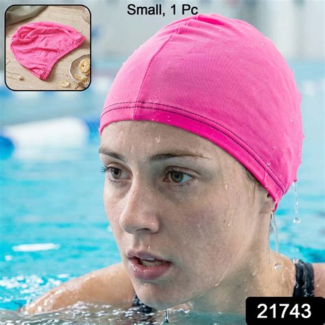 Small Premium Stretchable Pink Swimming Cap for Short Hair ...