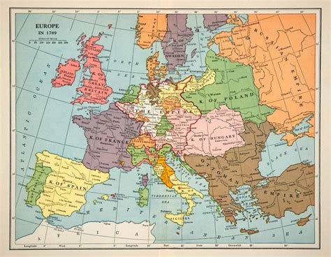 1929 Lithograph Color Map Europe 18th Century France Empire Two Sicilies Spain | eBay