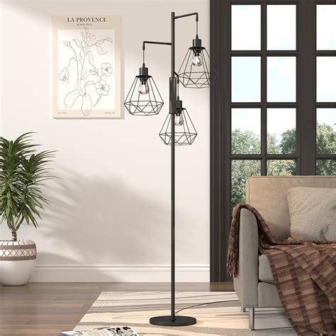 3-Bulb Floor Lamp with Cage Lampshade
