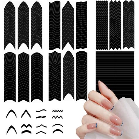 French Manicure Strips: 6 Sheets Black Self-Adhesive Nail Stickers ...