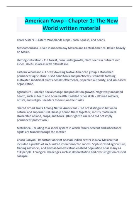 American Yawp - Chapter 1 The New World written material - American ...