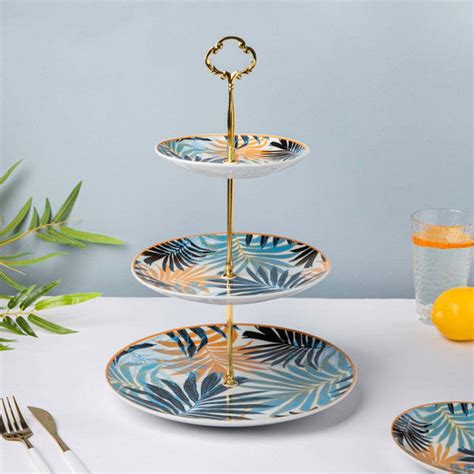 Areca Decal Ceramic 3 Tier Cake Display Stand