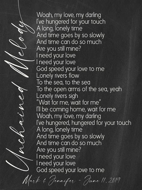 Unchained Melody Song Lyrics on Metal Print on Reclaimed Wooden Frame ...