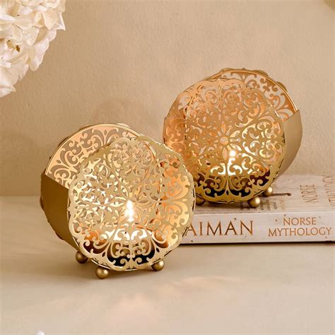 Buy Corsica Nahar Curio Set of 2 Metal Laser Cut T-Light Holders from ...