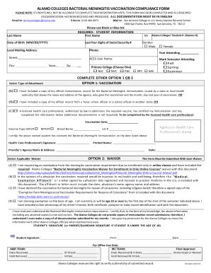 Alamo Colleges Bacterial Meningitis Vaccination Compliance Form - Blank ...