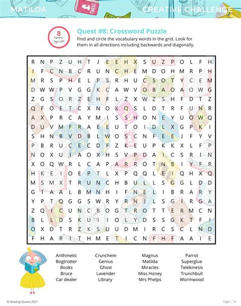 Matilda by Roald Dahl - Free Printables _ Reading Quests