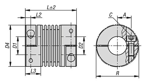 Metal bellows couplings, short type with clamp hubs | norelem