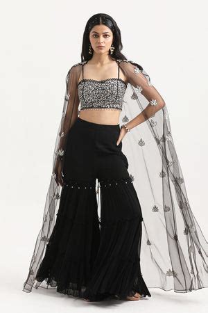 Buy Black Mirror Work Sharara Set for Women by Nitisha Kashyap