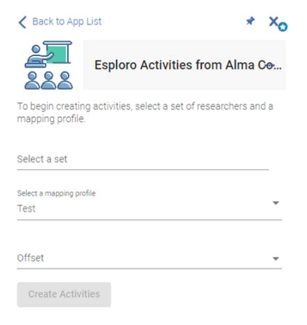 Esploro Activities from Alma Courses Cloud App - Ex Libris Knowledge Center