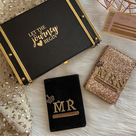 Personalised Bronze Glitter & Black Velvet Dual Couple Passport Cover ...