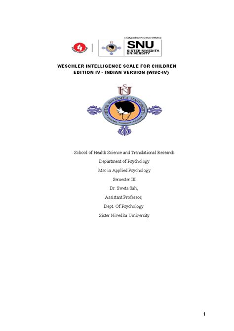 Wechsler Intelligence Scale for Children IV: Indian Version Overview ...