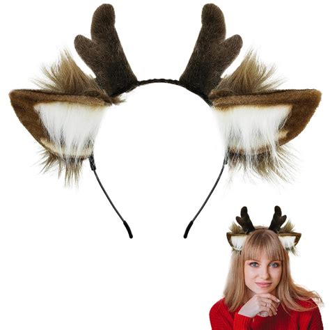 SIOTMERA Reindeer Antlers Headband, Realistic Deer Antlers Headbands ...