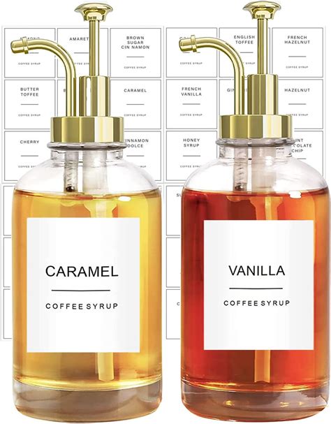 Ezebesta Set of 2 Syrup Dispensers 500ml Glass Bottles with Elegant ...