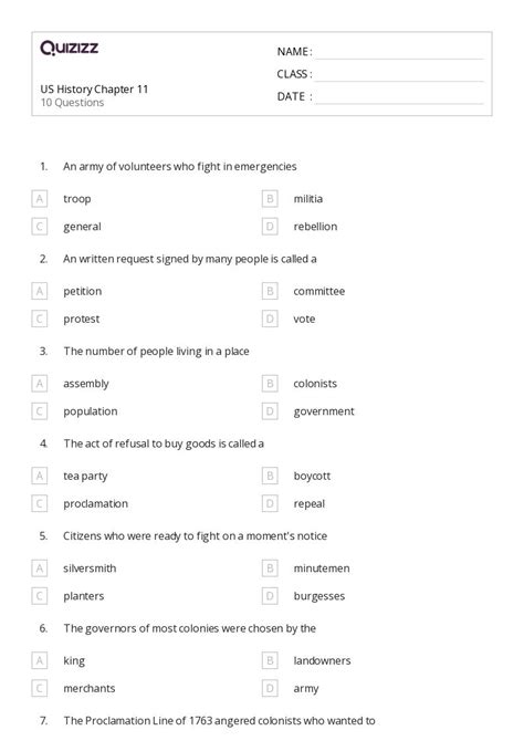 50+ U.S. History worksheets for 5th Class on Quizizz | Free & Printable