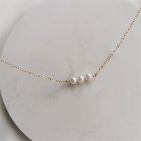 3 Small Pearl Pendant Necklace Tiny Pearl Charm 14k - Etsy