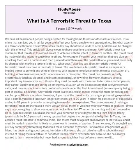 What Is A Terroristic Threat In Texas Free Essay Example