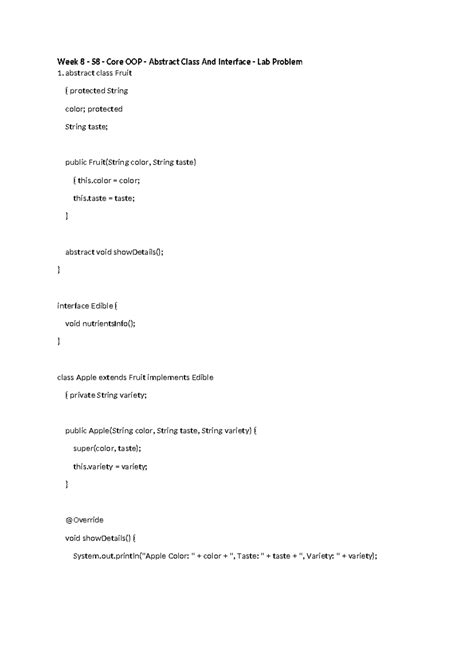 Week 8 S8 Core OOP Abstract Class & Interface Lab Assignment - Studocu
