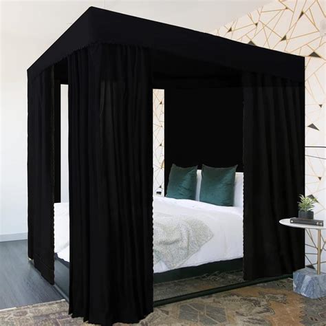Amazon.com: Kmhesvi Black Canopy Bed Curtains - 4 Corner Post Bed ...