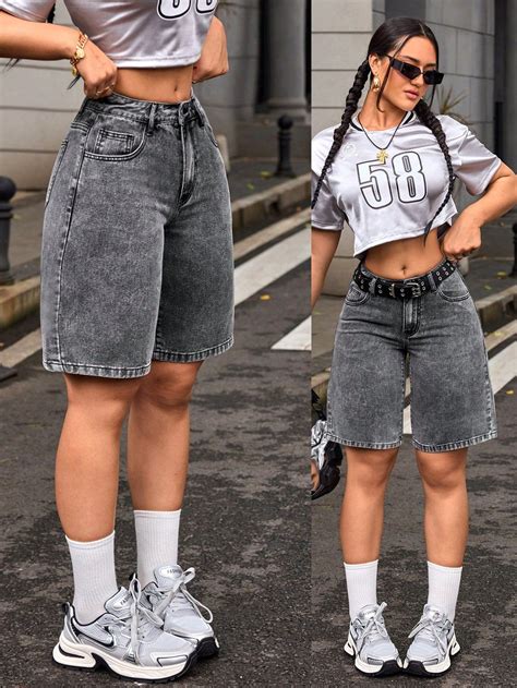 Shorts casuales de mezclilla lisa para mujeres | Shorts outfits women ...