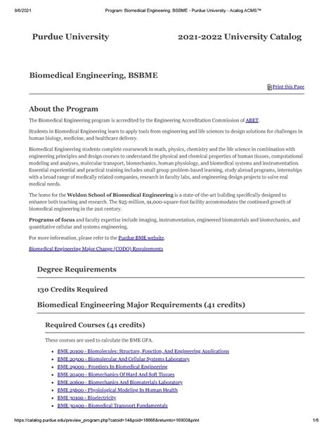 BME Purdue Plan of Study (Purdue) Document PDF - 2021-2022 University ...