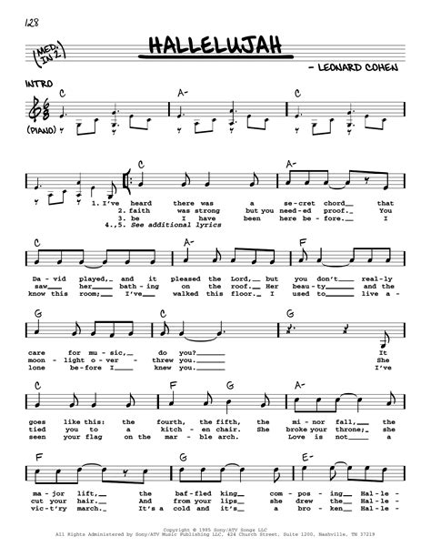 Hallelujah by Leonard Cohen Sheet Music for Real Book – Melody, Lyrics ...