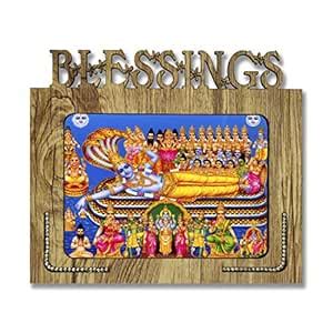 Generic PnF Blessings Hand Crafted Wooden Table with Photo of Vishnu ...