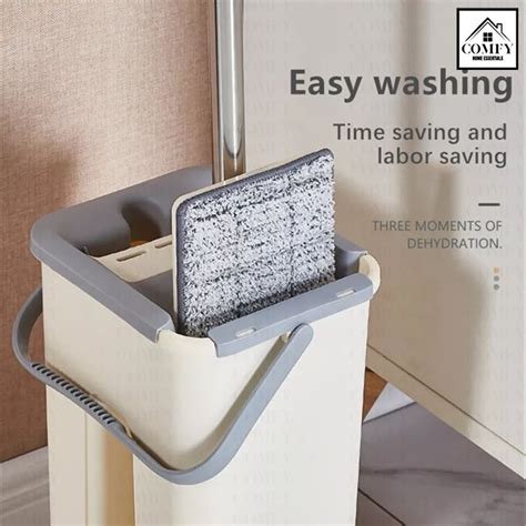 2 in 1 Smart Self-Wash Squeeze Dry Flat Scrape Floor Mop Bucket Tool ...