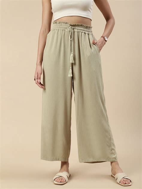 De Moza Women Flared Palazzo-Golden Beige