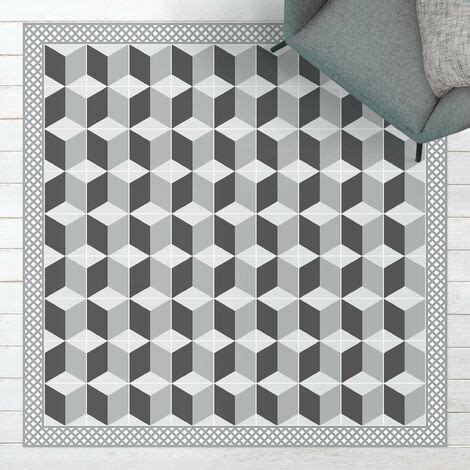 Tapis en vinyle - Geometrical Tiles Illusion Of Stairs In Grey With ...