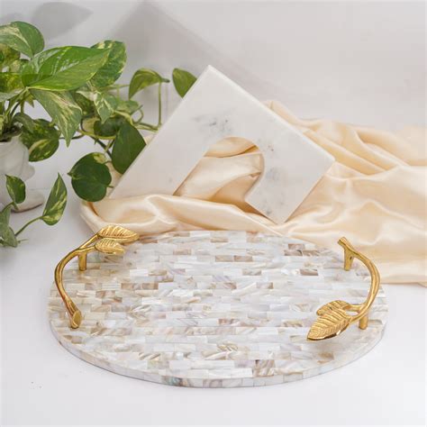Mother of Pearl Serving Tray with Handles – HOMEARTE INDIA