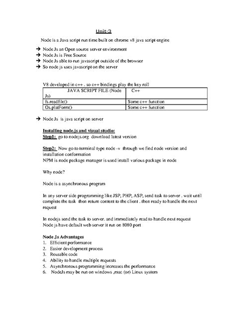 Ilide - imp notes - Unit- 3 Node is a Java script run time built on ...