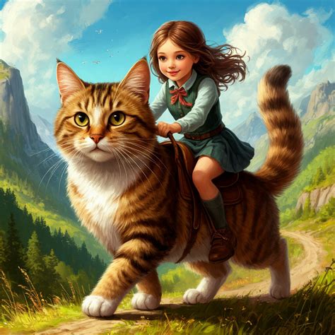 "A girl riding a cat" — image created in Shedevrum
