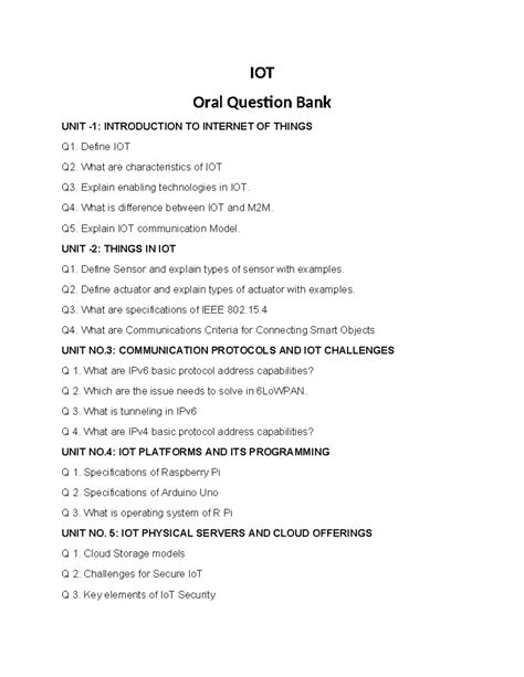 IOT oral Question - IOT Oral Question Bank UNIT -1: INTRODUCTION TO ...