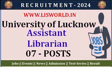 Recruitment for Assistant Librarian (07 posts) at University of Lucknow ...