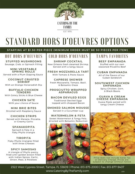 Wedding Menus - Catering by the Family