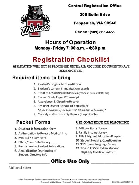 WA Toppenish School District Enrollment Packet Form - Fill Online ...