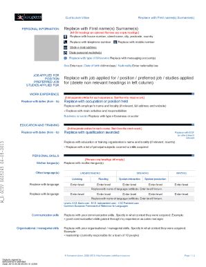 Europass Curriculum Vitae Template - Blank Fillable Template | Fill Out ...