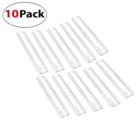10 Pack Plastic Ruler 6 inch / 15 cm Transparent Straight Measuring ...
