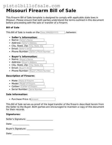 Printable Missouri Firearm Bill of Sale Form ᐈ Pistol Bill of Sale