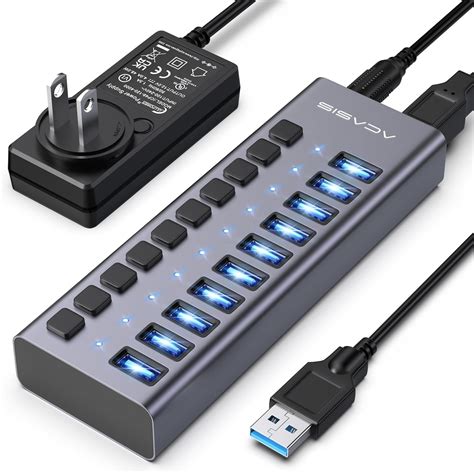 ACASIS Powered USB Hub,10 Ports USB 3.0 Data Hub, Individual On/Off ...
